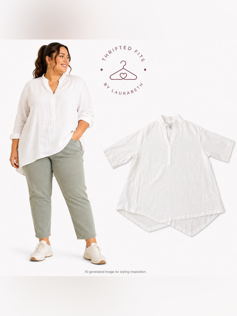 Catherines White Tunic with Split V-Neck